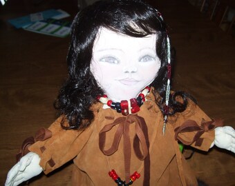 Native American made.Hand-made Native Baby Doll, soft sculptured, painted face - 12 inches