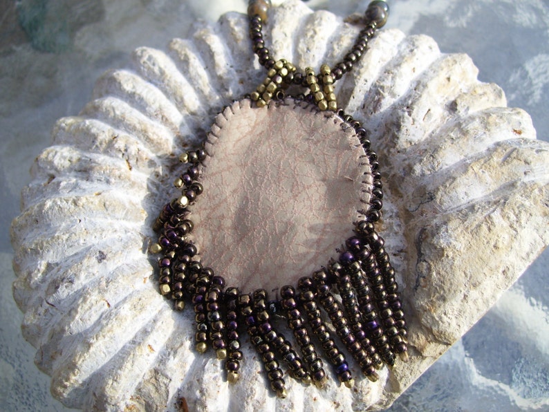 Example...can make one similar. Native American Jewelry, Ammonite Necklace, this is a Shades of Brown mini bead fest entry for EBEG guild image 5