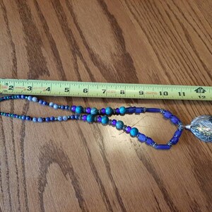 Indigenous made, abalone shell pendant with rare blue Russian trade beads necklace. image 5