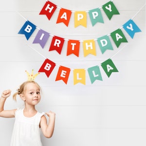 Custom Happy Birthday Felt Banner Rainbow with your Name of Choice Premium Quality Layered Bunting image 1