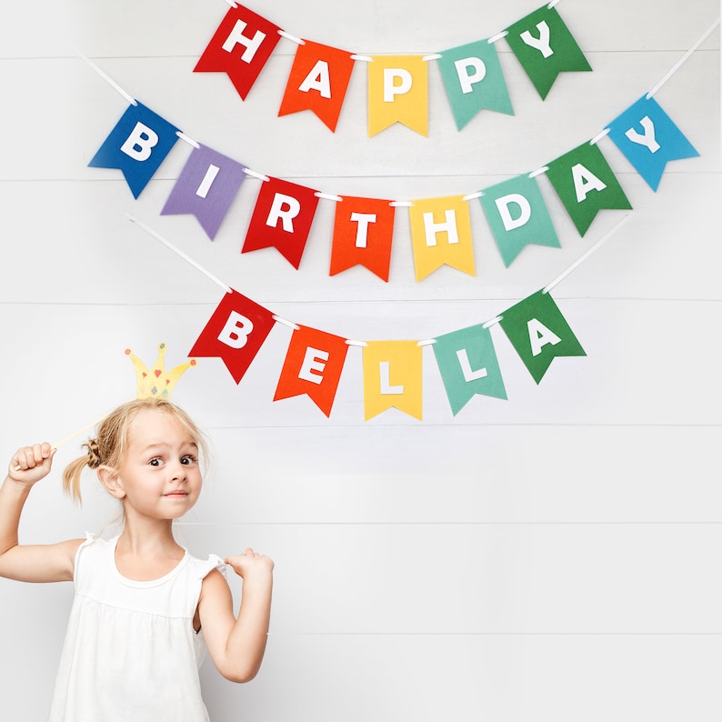 Custom Happy Birthday Felt Banner Rainbow with your Name of Choice Premium Quality Layered Bunting image 1