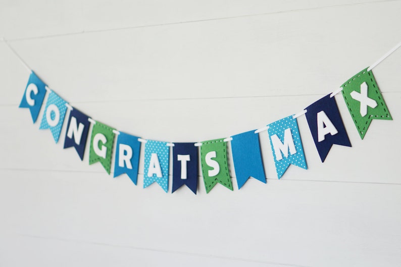 Custom Felt Banner Kit Blues & Green Felt Letters 15 Felt Flags Premium Quality Layered Garland Bunting image 4