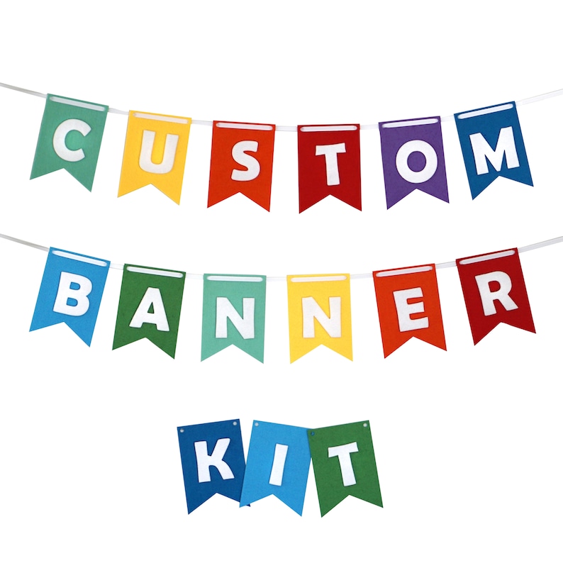 Custom Felt Banner Kit Rainbow Felt Letters 15 Felt Flags Premium Quality Layered Garland Bunting image 1