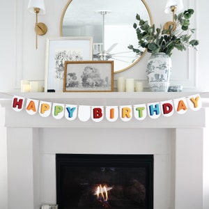 Happy Birthday Felt Banner 3D on White Premium Quality Layered Garland Bunting 56 inches wide image 2