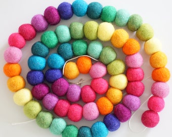 Large Felt Ball Garland Rainbow Bright 3cm