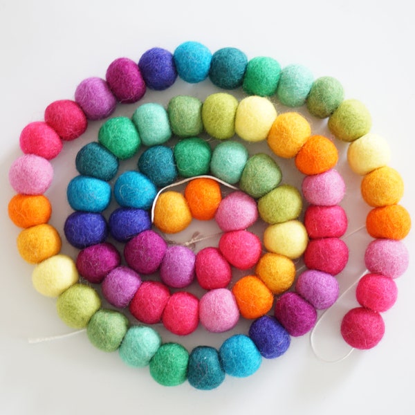 Large Felt Ball Garland Rainbow Bright 3cm