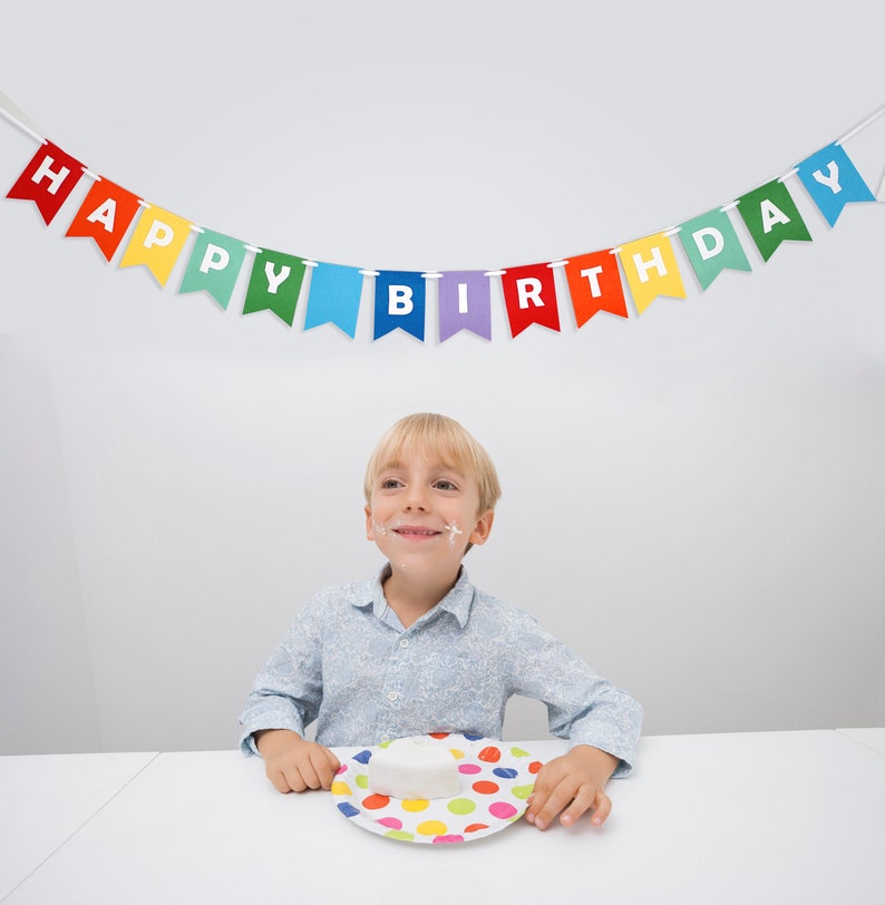 Happy Birthday Felt Banner Rainbow Premium Quality Layered Bunting 56 inches wide image 2