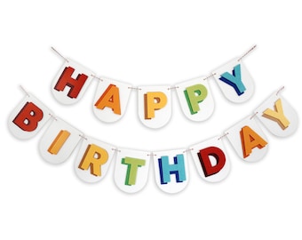 Happy Birthday Felt Banner - 3D on White Premium Quality Layered Garland Bunting 56 inches wide