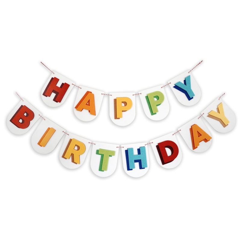 Happy Birthday Felt Banner 3D on White Premium Quality Layered Garland Bunting 56 inches wide image 1