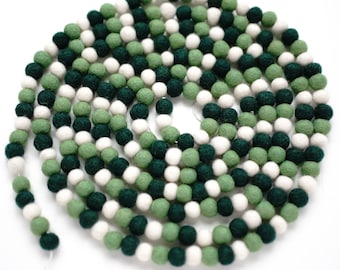 Mini Felt Ball Garland Greens and White 1cm Balls approx. 300 balls 10 ft long