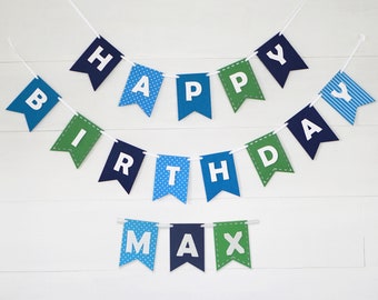 Custom Felt Banner Kit - Blue & Green Felt Letters 15 Felt Flags Premium Quality Layered Garland Bunting