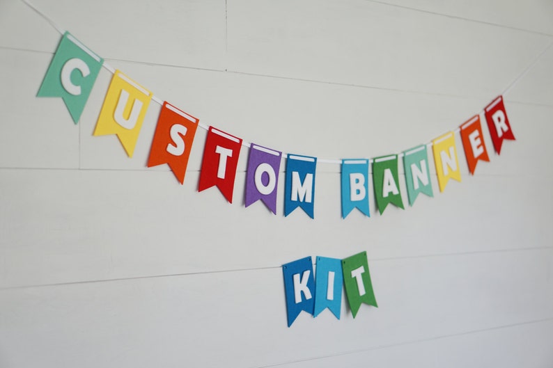 Custom Felt Banner Kit Rainbow Felt Letters 15 Felt Flags Premium Quality Layered Garland Bunting image 5