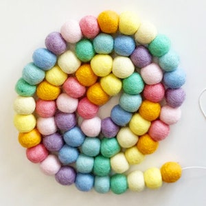 Large Felt Ball Garland Pastel Rainbow 3cm