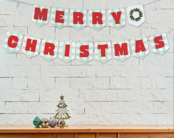 Merry Christmas Plaid Banner Design Made from High Quality Eco Felt 65 inches wide