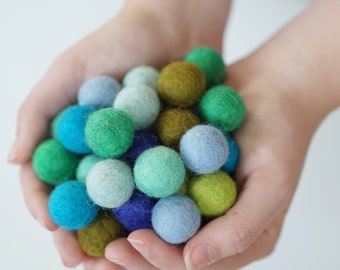 100% Felt Ball Mixed Craft Pack Blues & Green 50 2cm balls