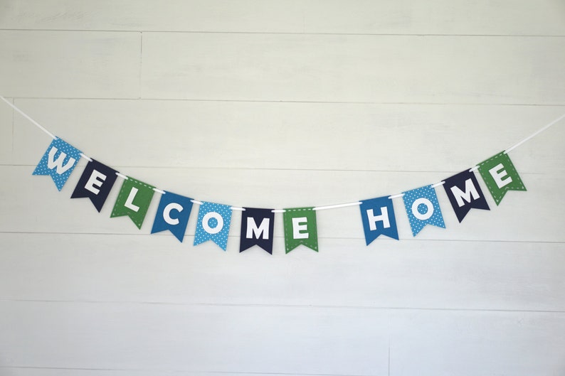 Custom Felt Banner Kit Blues & Green Felt Letters 15 Felt Flags Premium Quality Layered Garland Bunting image 5