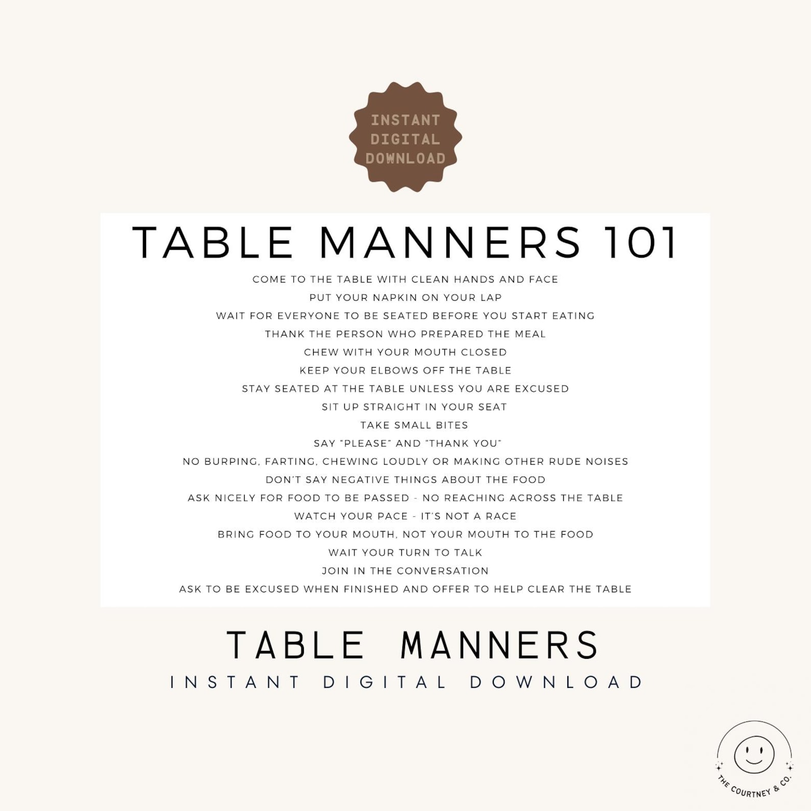 Table Setting Placemat + Table Manners 101 Printable (11x17) - Etsy
