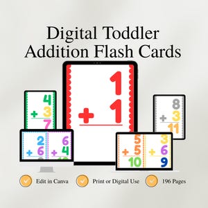 Cartões Flash de adição digital, cartões Flash imprimíveis, cartões Flash digitais para crianças, cartões Flash de adição, ferramentas para crianças pequenas, recursos para professores