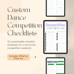 Custom Dance Competition Checklist Templates (Instant Download)