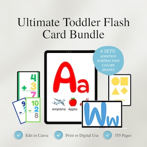 Digitale Flash Karten Bundle, Werkzeuge für Lehrer, Lernkarten für Kinder, Montessori Formenkarten, Farbkarten, Alphabet Karteikarten, Ergänzung