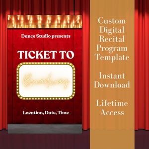Ticket für benutzerdefinierte digitale Recital-Programmvorlage, sofortiger Download, lebenslanger Zugang, Broadway-Musical, Tanzaufführungszeichen