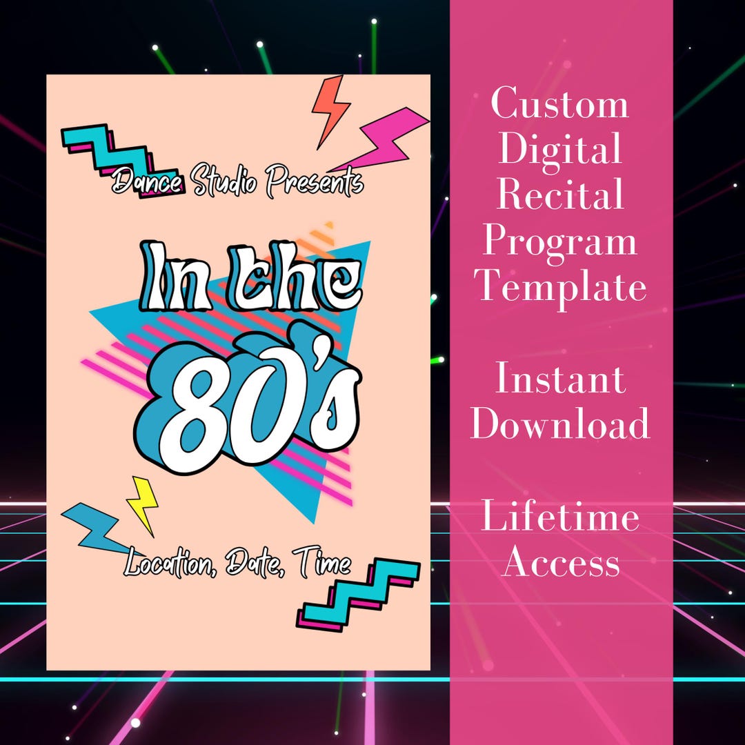 Retro Sample Program In the 80's Custom Digital Recital Program Template, Retro Nostalgic ...
