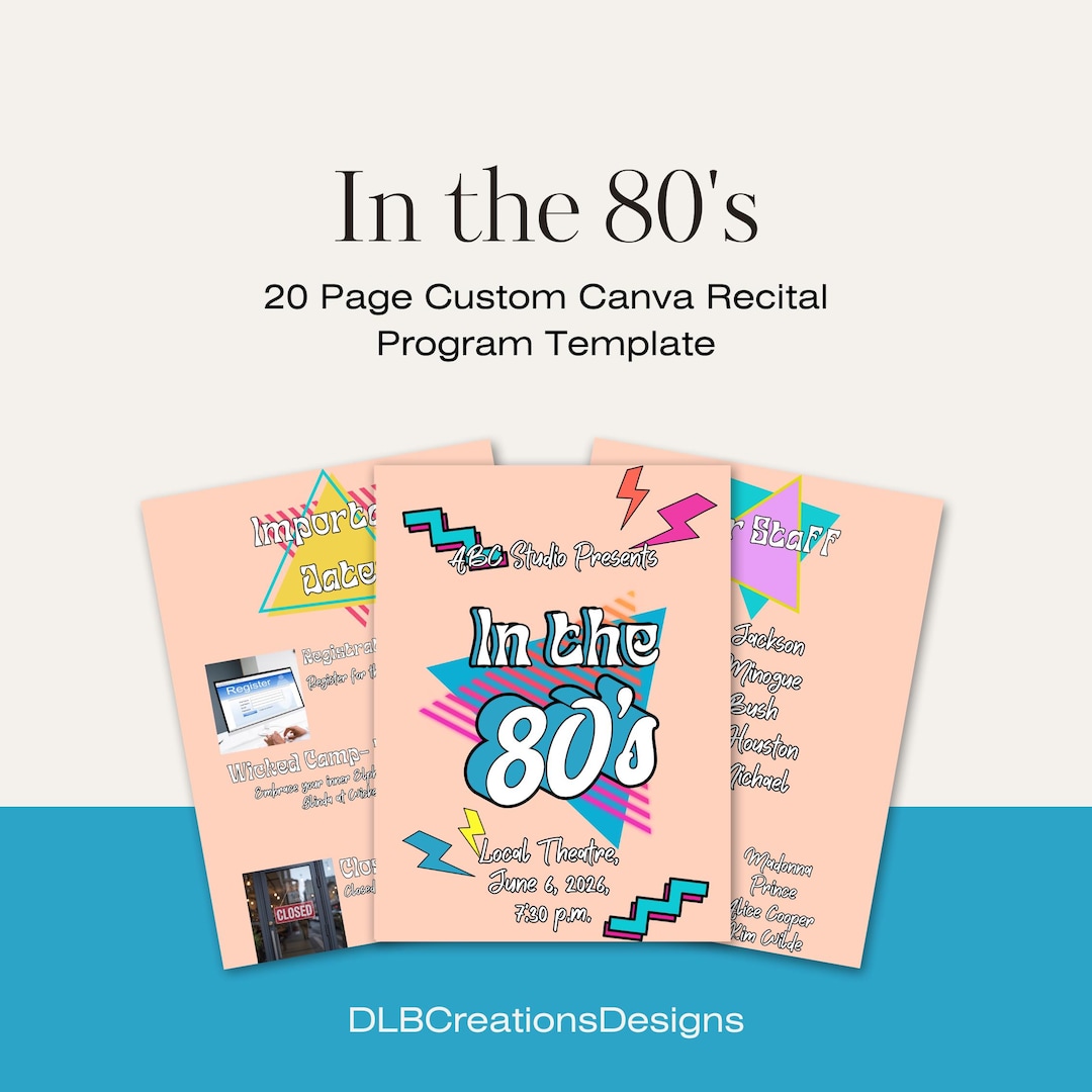 80s Dance Recital Program Template, Retro Canva Design (digital ...
