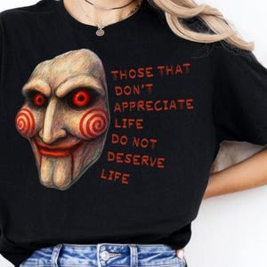 Jigsaw &#39;Saw&#39; Movie T-Shirt: Halloween Horror Film Tee