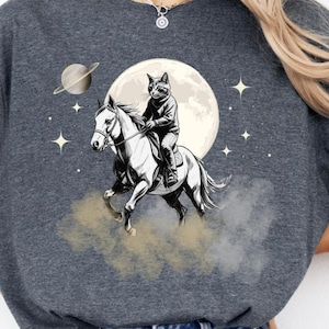 Maglietta Gatto nello Spazio, Gatto Cavallo, Cavalli Gatti, Maglietta Divertente con Meme sul Gatto, Maglietta Divertente con Gatto / Regali per gli Amanti dei Gatti, Maglietta per gli Amanti dei Gatti, Gatto nello Spazio, Luna
