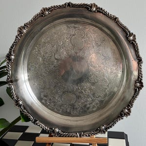 Rideau Silver Plated Ornate Serving Tray | Vintage Floral Etched Platter | Antique Barware | Cottagecore Decor | Vanity decor