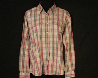 Wrangler Western Plaid Blouse Rockabilly Clothing by Aura Size L