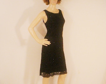 Black Cache Beaded Lace Dress Cocktail Party Chic M