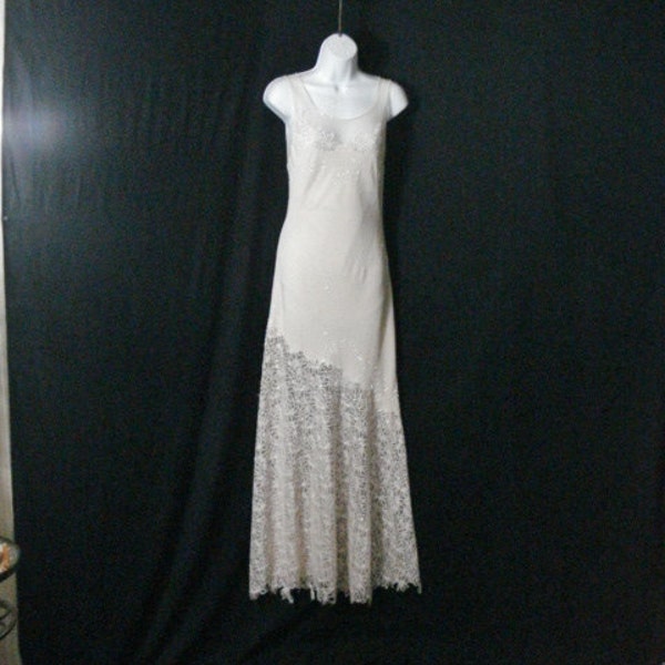 Cream Ivory Long Beaded Cache Sexy Fitted Lace Low Back Evening Wear Formal Dress Maxi S 6