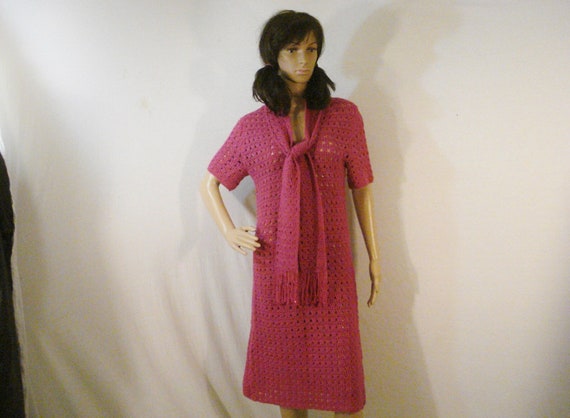 Knit Crochet Sweater Dress Beaded Vintage 60s Hot… - image 1
