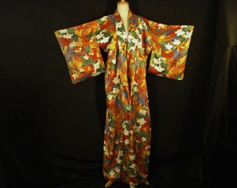 Asian Oriental Kimono Floral Robe One Size Fits Most S to XL Custom Made One of a Kind