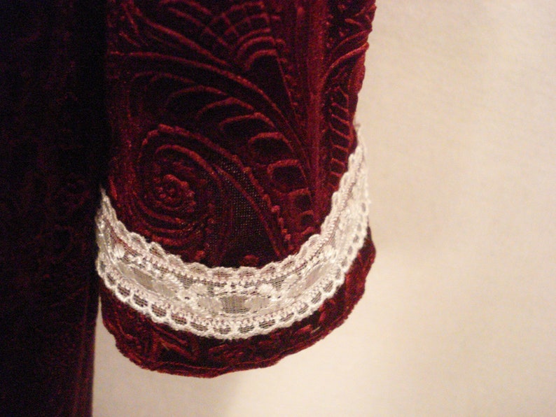 Burgundy Vintage 70s Boho Hippie VelvetEmpire Waist Dress ML
