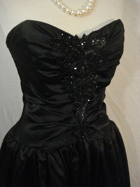 Black Satin Strapless Formal Dress Sequin Evening… - image 2