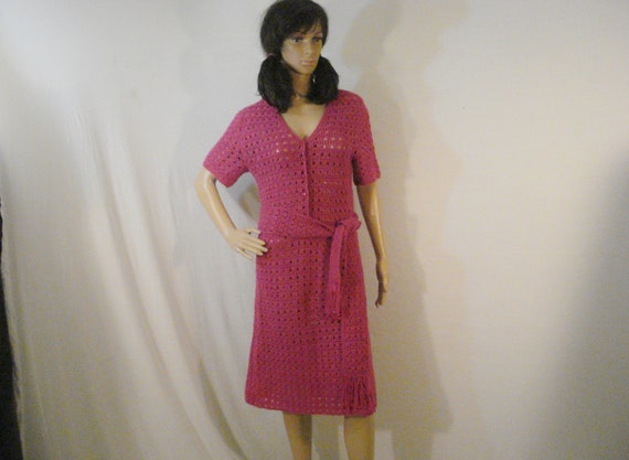 Knit Crochet Sweater Dress Beaded Vintage 60s Hot… - image 7