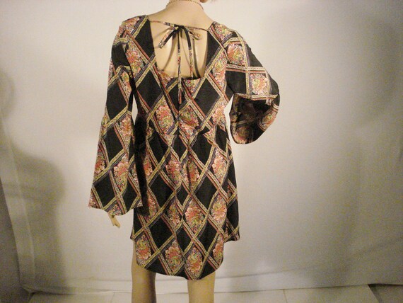 Mini Dress Boho Hippie Smock Dress Argyle Pattern… - image 4