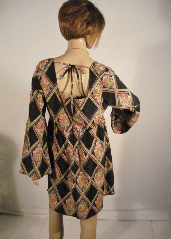 Mini Dress Boho Hippie Smock Dress Argyle Pattern… - image 9