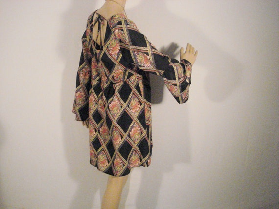 Mini Dress Boho Hippie Smock Dress Argyle Pattern… - image 10