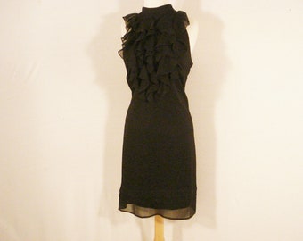 Black Crepe Chiffon Ruffled top Cocktail Party Dress Little Black Dress Size L