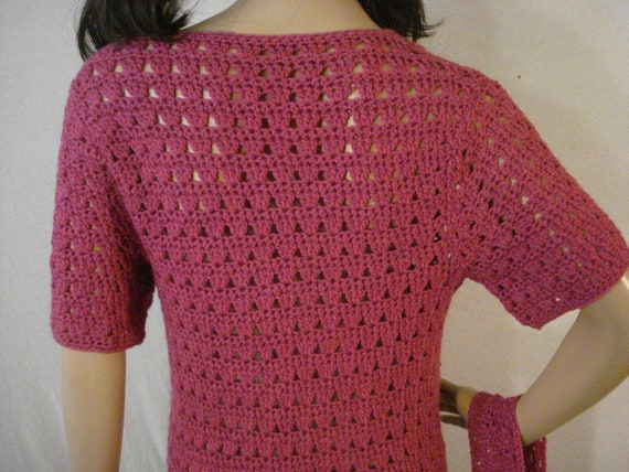 Knit Crochet Sweater Dress Beaded Vintage 60s Hot… - image 4