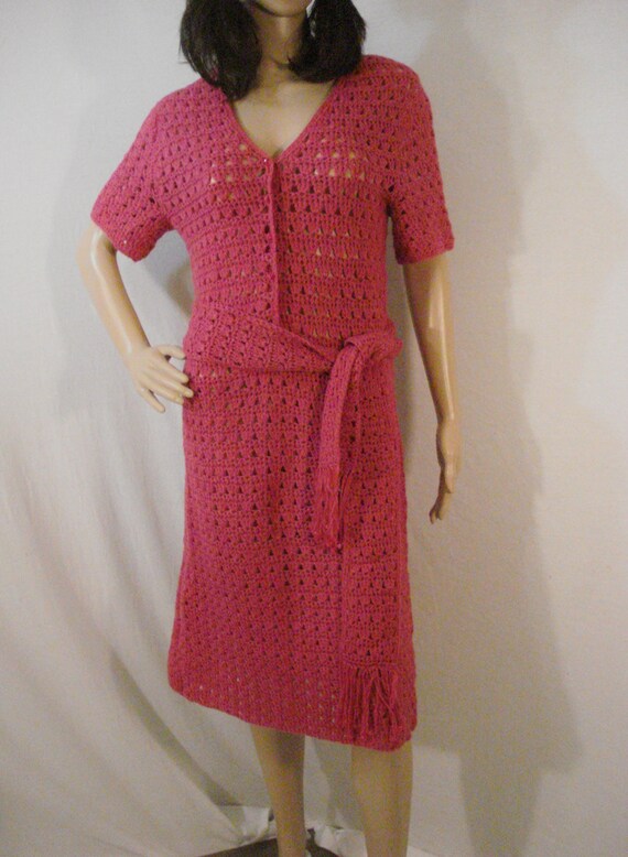 Knit Crochet Sweater Dress Beaded Vintage 60s Hot… - image 10