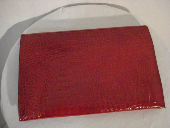 Red Alligator Clutch Bag Purse Faux Vintage Glam … - image 5