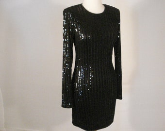 Black Sequin Cocktail Party Dress Special Occassion Mini Dress Sexy Glam Size S