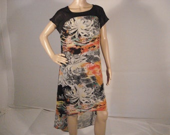 Abstract Scarf Dress Asymmetrical Semi Sheer Carrie Allen Size L