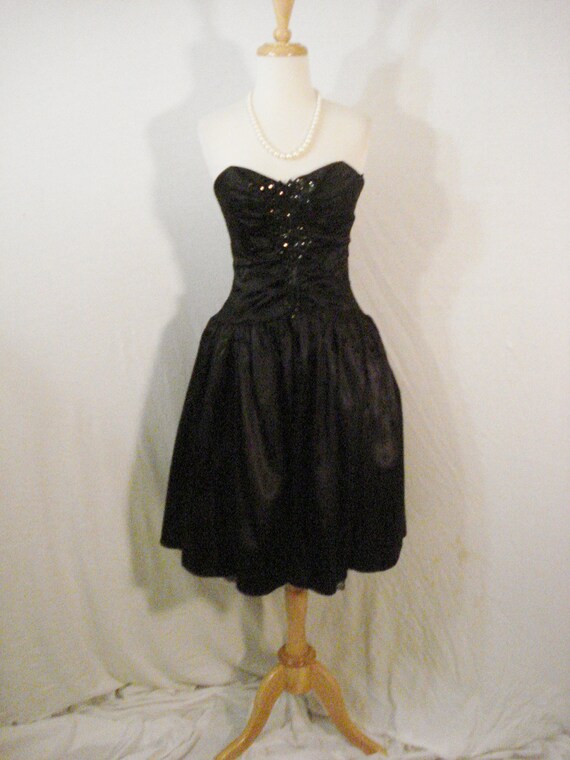 Black Satin Strapless Formal Dress Sequin Evening… - image 7
