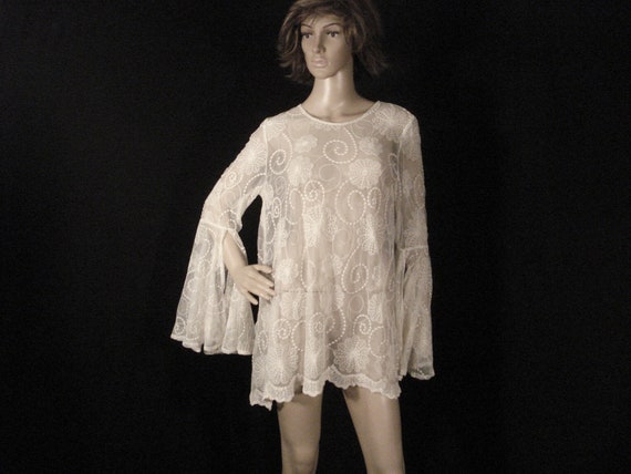 Sher White Boho Hippie Gypsy Blouse Top by LOVE ST
