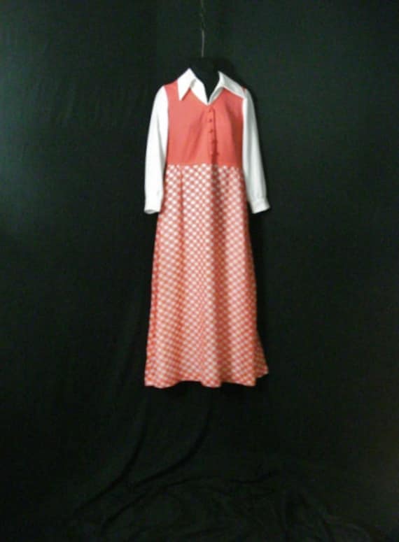 Mod Dress Vintage 60s Metal Zipper Orange & White 